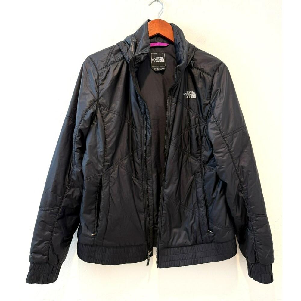 The North Face Women's Medium Jacket Lightweight Puffer Black Zip Hoody Pockets